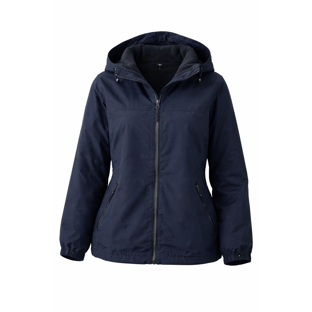 Lands' End Squall Jacket Women's XL 18-20 Navy Fleece Lined Hooded Rain Coat